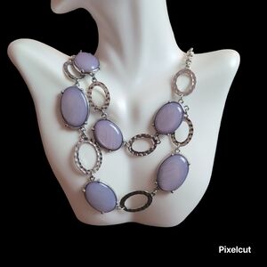Hammered Silver and Iridescent Opalite Necklace